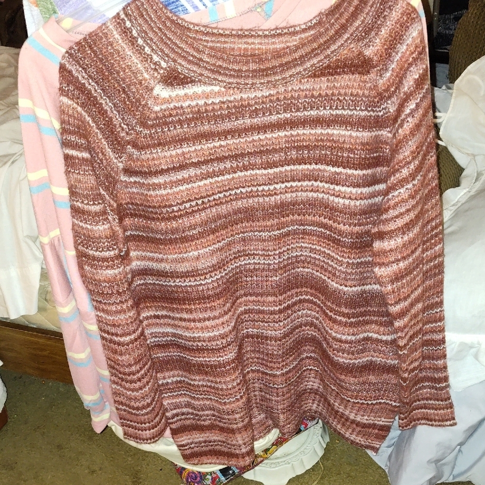 a.n.a Brown and White Crew Neck Sweater with Textured Knit
